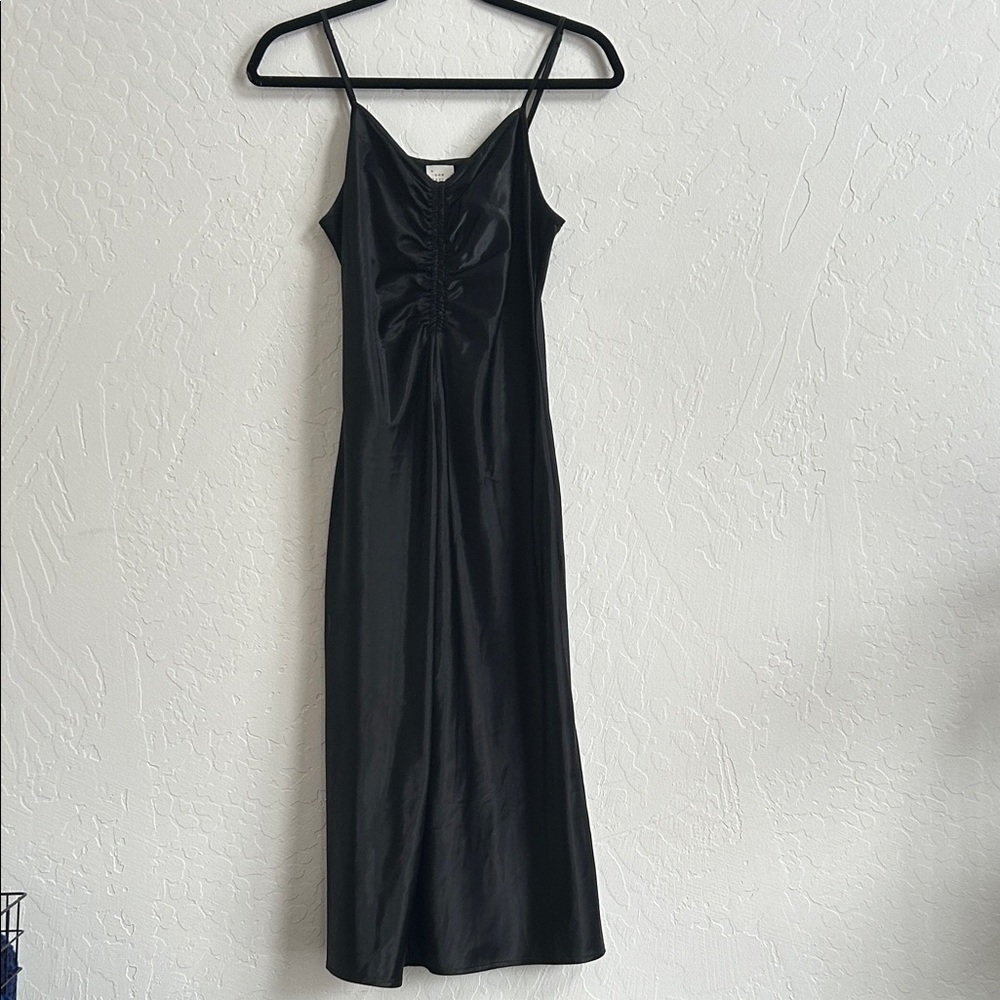 Black satin spaghetti strap Midi Dress